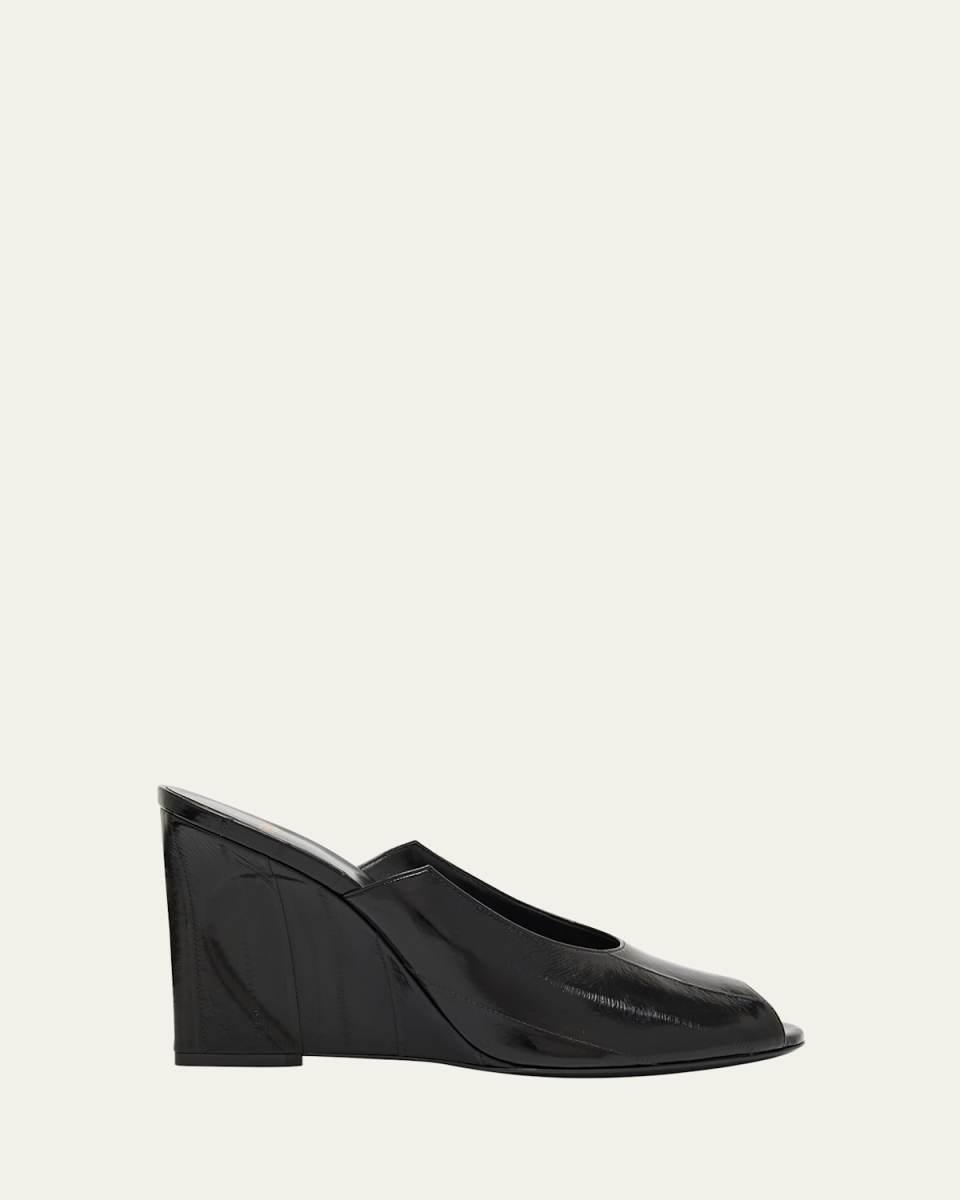 Eel Leather Peep-Toe Mules